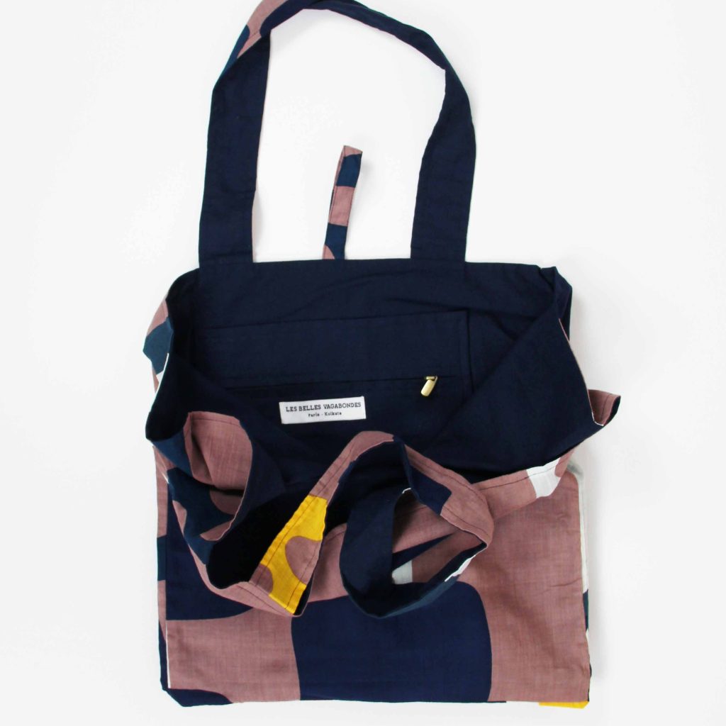 Cabas en coton upcycling Combination Marine Navy – Image 2