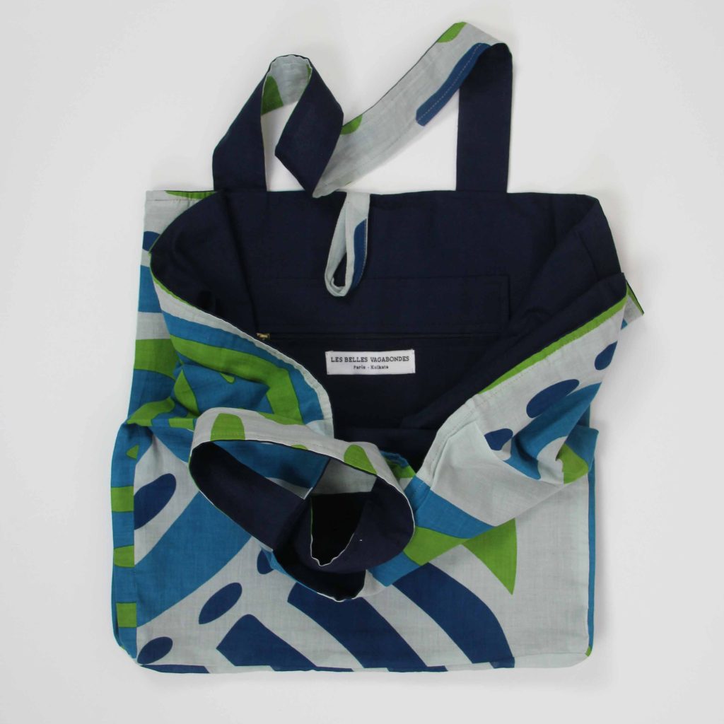 Cabas en coton upcycling Shangha Bleu Blue – Image 2