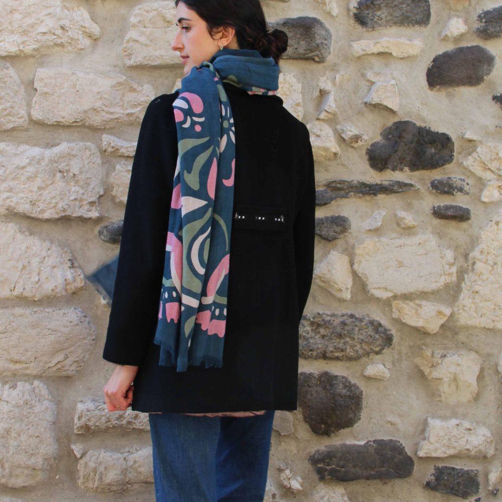 XL Wool Scarf Aliona Navy Marine