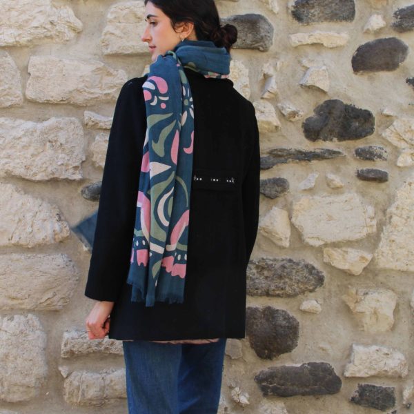 XL Wool Scarf Aliona Navy Marine