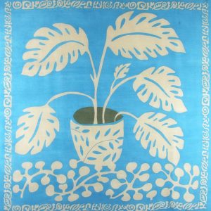 Carré Laine Monstera Bleu