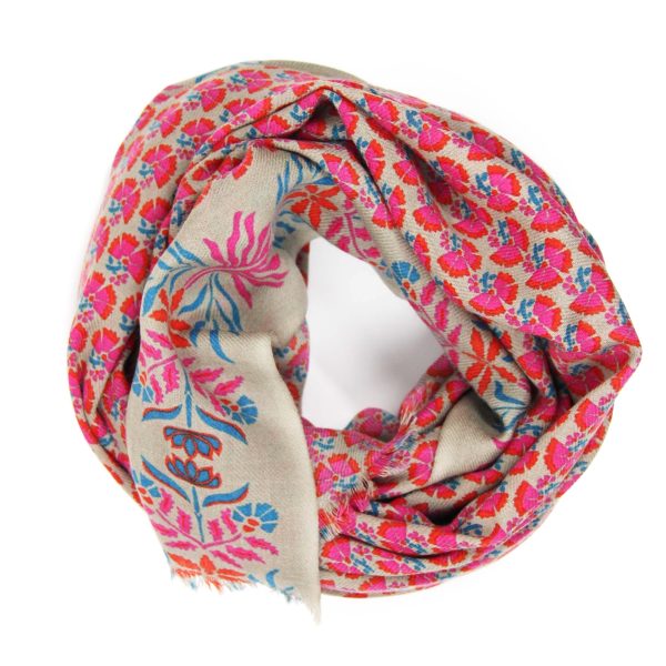 Wool Scarf Marigold Fuchsia Beige